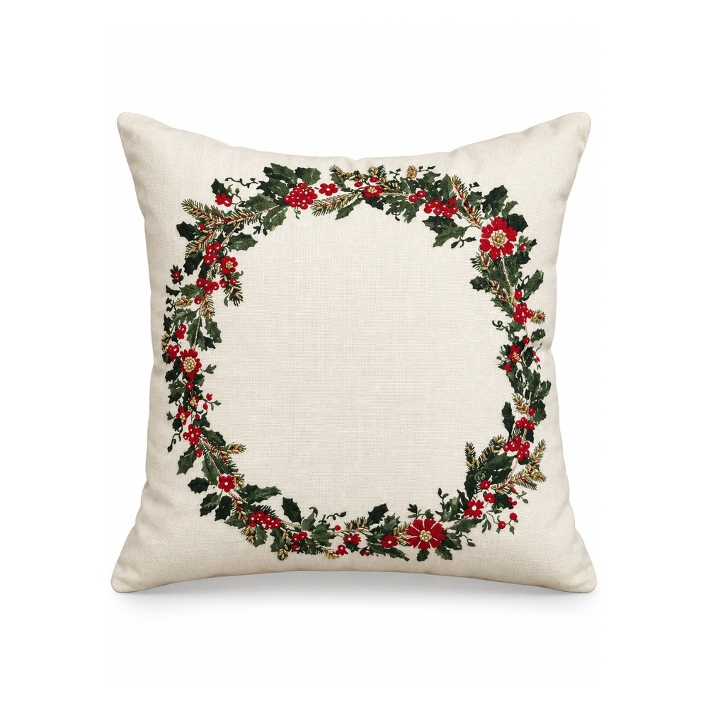 2026 Embroidered Wreath Holiday Pillow Cream - Threshold Studio McGee, Christmas
